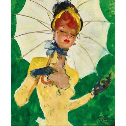 JEAN-GABRIEL DOMERGUE : Dame in Gelb mit Sonnenschirm (DOBIASCHOFSKY AUKTIONEN AG)