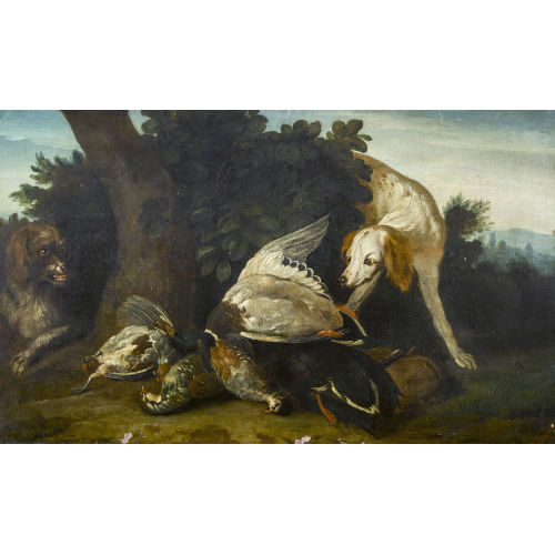 ALEXANDRE-FRAN�OIS DESPORTES : Jagdstillleben mit Hunden und erlegten V�geln (DOBIASCHOFSKY AUKTIONEN AG)