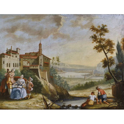 18. JH. NEAPOLITANISCHE SCHULE : Weite Landschaft mit vornehmer Gesellschaft und Anglern (DOBIASCHOFSKY AUKTIONEN AG)