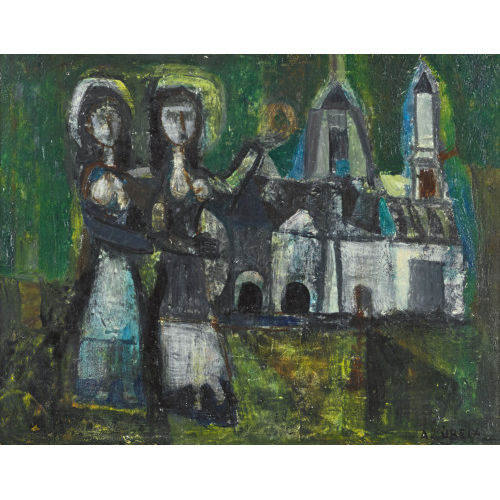 AUGUSTIN UBEDA : Frauenpaar vor der Kirche (DOBIASCHOFSKY AUKTIONEN AG)