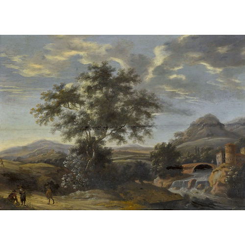 17./18. JH. HOLLAND : Weite Landschaft mit Fluss und Reisenden (DOBIASCHOFSKY AUKTIONEN AG)