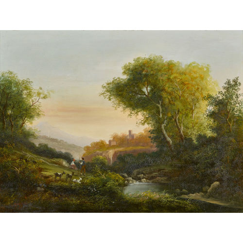 PETER NEGYESI : H�gelige Landschaft mit Bach und Ziegenhirten (DOBIASCHOFSKY AUKTIONEN AG)