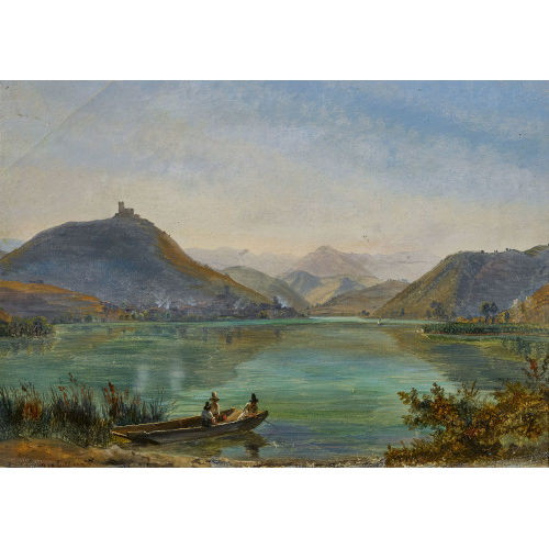 19. JH. DEUTSCHLAND : Norditalienische Seelandschaft mit Fischerboot (DOBIASCHOFSKY AUKTIONEN AG)