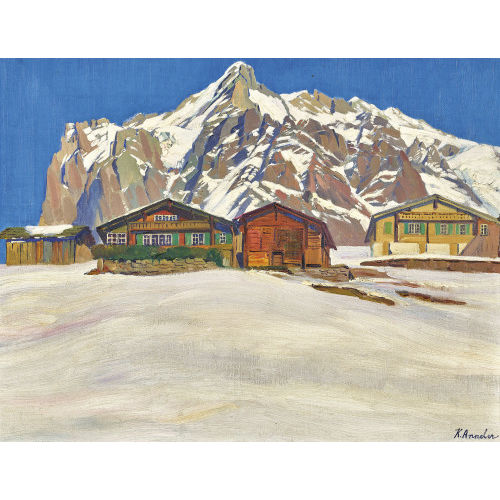 KARL ANNELER : Winterliche Alp mit Wetterhorn (DOBIASCHOFSKY AUKTIONEN AG)