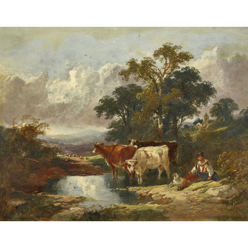 GEORGE WILLIAM HORLOR : Sitzende B�uerin mit Hund und Vieh (DOBIASCHOFSKY AUKTIONEN AG)