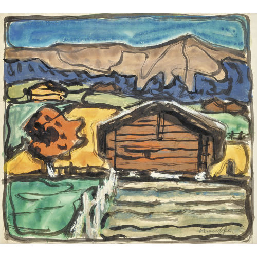 FRED STAUFFER : Berglandschaft mit Holzstadel (DOBIASCHOFSKY AUKTIONEN AG)