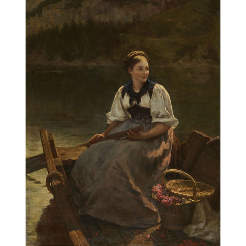 CARL DIETHELM MEYER : Junge B�uerin mit Blumenkorb im Ruderboot (DOBIASCHOFSKY AUKTIONEN AG)