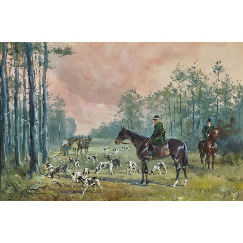 BARON KARL REILLE : J�ger mit Jagdhunden (DOBIASCHOFSKY AUKTIONEN AG)