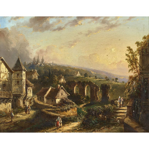 19. JH. DEUTSCHLAND : Weite Landschaft mit H�usern und Viaduktruine (DOBIASCHOFSKY AUKTIONEN AG)