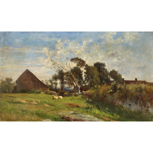 AMABLE LOUIS PINTA : Sonnige Landschaft mit Schafen (DOBIASCHOFSKY AUKTIONEN AG)