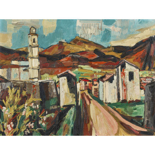 KARL HOSCH : Tessiner Dorf mit Kirche (DOBIASCHOFSKY AUKTIONEN AG)