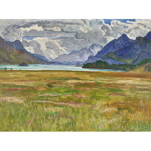 ADOLF TI�CHE : Silsersee mit Inselchen Chaviolas und Halbinsel Chast� (DOBIASCHOFSKY AUKTIONEN AG)