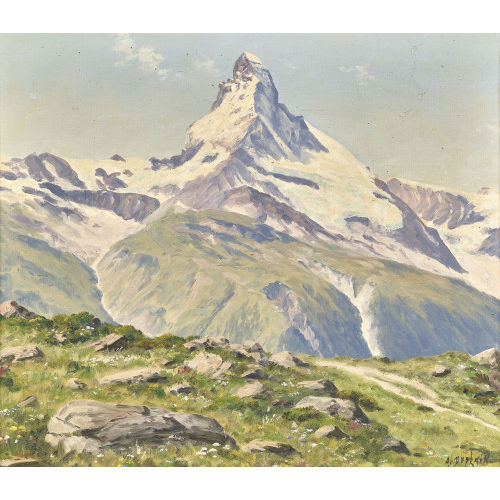 ALBERT DUPLAIN : Sommerliche Ansicht des Matterhorns (DOBIASCHOFSKY AUKTIONEN AG)