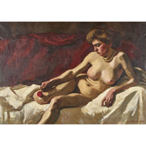 JEAN-JACQUES L�SCHER : Liegender weiblicher Akt mit Rose (DOBIASCHOFSKY AUKTIONEN AG)