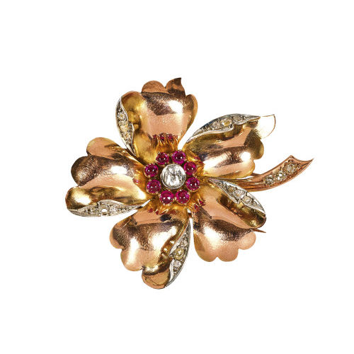 GOLD-DIAMANT-BROSCHE : (DOBIASCHOFSKY AUKTIONEN AG)