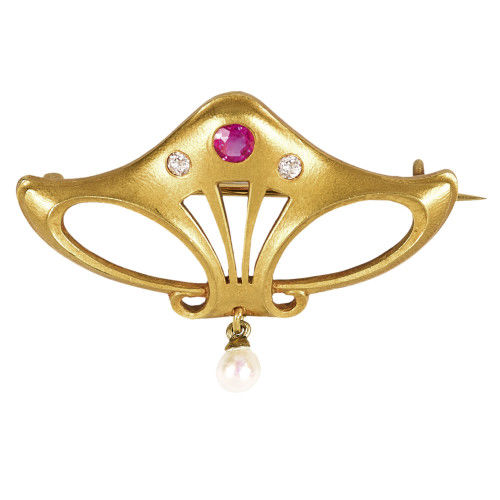 RUBIN-DIAMANT-PERLEN-BROSCHE : Jugendstil (DOBIASCHOFSKY AUKTIONEN AG)