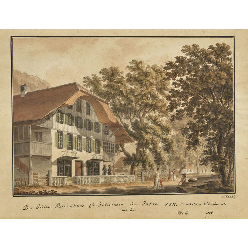 JOHANNES ST�HLI : 'Das Seiler Pensionshaus zu Interlaken im Jahre 1811, in welchem wir damals wohnten. F.v.O. (Philibert Friedrich von Ougspurger, 1796-1880) 1876' (DOBIASCHOFSKY AUKTIONEN AG)