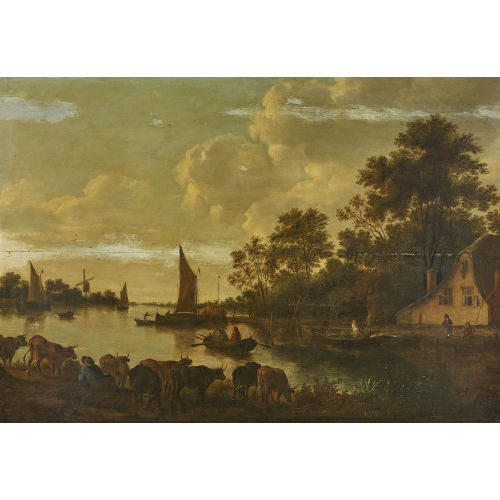 HENDRICK I DE MEIJER : Flusslandschaft mit Vieh und Segelbooten (DOBIASCHOFSKY AUKTIONEN AG)