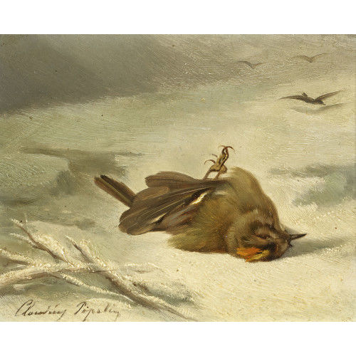 CLAUDIUS MARCEL POPELIN-DUCARRE : Erfrorenes Wintergoldh�hnchen im Schnee (DOBIASCHOFSKY AUKTIONEN AG)