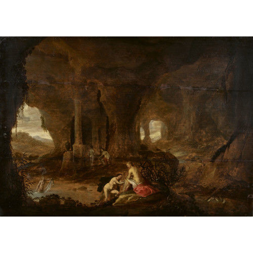 ABRAHAM VAN CUYLENBURG : Grotte mit badender Diana und Nymphe (DOBIASCHOFSKY AUKTIONEN AG)