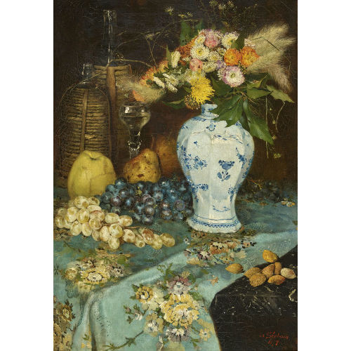 LOTHAR VON SEEBACH : Nature morte aux fruits et  la potiche de faence (DOBIASCHOFSKY AUKTIONEN AG)
