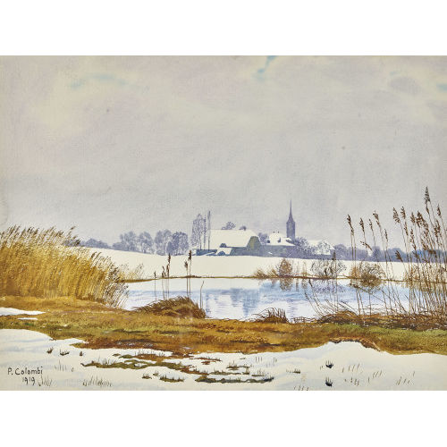 PLINIO COLOMBI : Kirchdorf mit Gerzensee im Winter (DOBIASCHOFSKY AUKTIONEN AG)