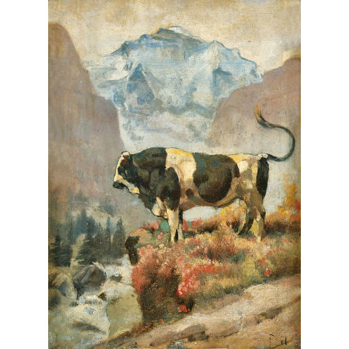 FERDINAND HODLER : 'Freiburger Stier vor Jungfraumassiv' (DOBIASCHOFSKY AUKTIONEN AG)