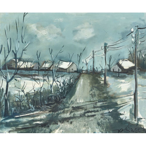 WILLIAM GOLIASCH : Winterliche Landstrasse mit Dorf (DOBIASCHOFSKY AUKTIONEN AG)