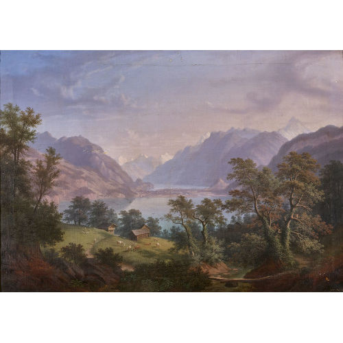 ANTON WINTERLIN : Blick auf den Thunersee mit Interlaken und Brienzersee (DOBIASCHOFSKY AUKTIONEN AG)