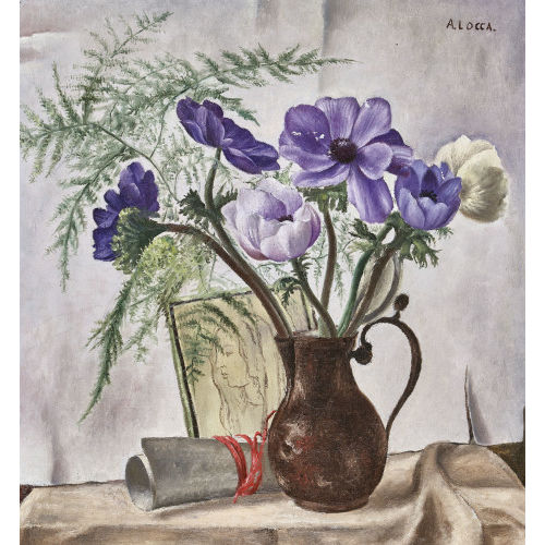 ALBERT LOCCA : Stillleben mit Anemonen und Farn in Kupferkanne (DOBIASCHOFSKY AUKTIONEN AG)