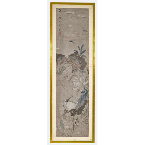 ENDE 19. JH. CHINA : Bl�hendes Ge�st mit Reiher (DOBIASCHOFSKY AUKTIONEN AG)