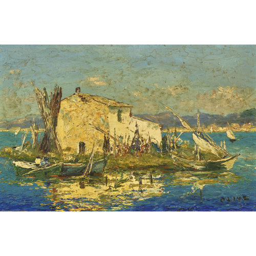 HENRI (GEN. OLIVE TAMARI) OLIVE : S�dliche Insel mit Haus (DOBIASCHOFSKY AUKTIONEN AG)