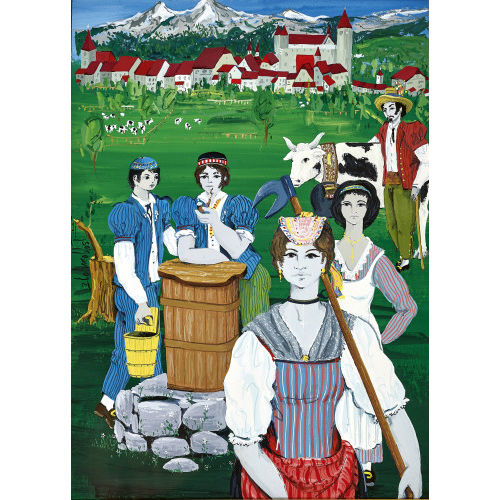 ROGER BOHNENBLUST : Sieben Fribourger Trachtenszenen (Bezirke Broye, Glane, Greyerz, Saane, See, Sense, Vivisbach) (DOBIASCHOFSKY AUKTIONEN AG)