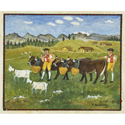 T. ANDEREGG : Appenzeller mit K�hen und Ziegen auf der Weide (DOBIASCHOFSKY AUKTIONEN AG)