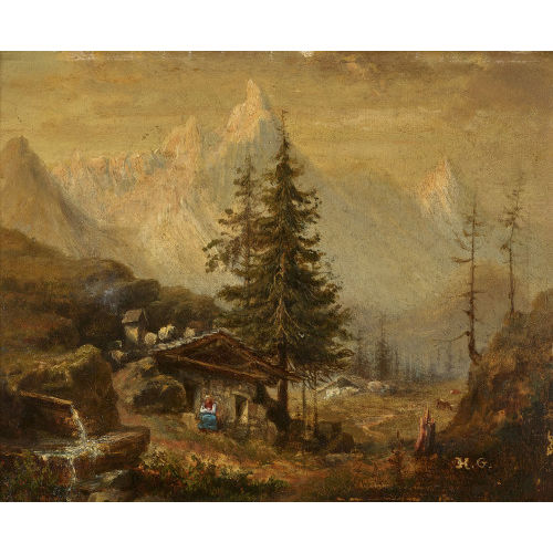 H. GESSNER : Gebirgslandschaft mit Bauernhaus und Staffage (DOBIASCHOFSKY AUKTIONEN AG)