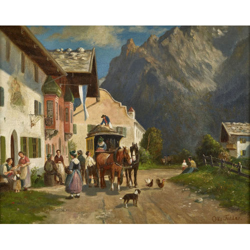 OTTO FEDDER : 'Dorfstrasse in Mittenwald mit Karwendelspitze' (DOBIASCHOFSKY AUKTIONEN AG)