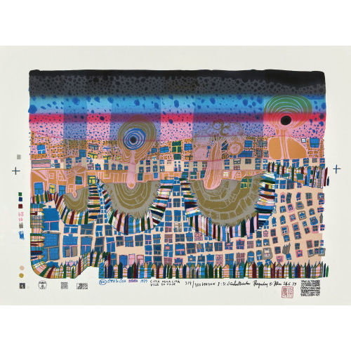 FRIEDENSREICH HUNDERTWASSER : 'Die Stadt-Stadt' (DOBIASCHOFSKY AUKTIONEN AG)