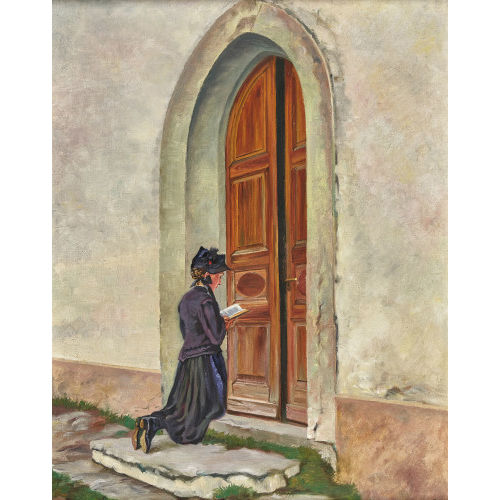 KARL ANNELER : Betende Frau am Kirchenportal (DOBIASCHOFSKY AUKTIONEN AG)