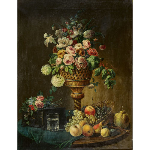 RAMEL : Stillleben mit Blumen, Fr�chten, Trinkglas und K�stchen (DOBIASCHOFSKY AUKTIONEN AG)