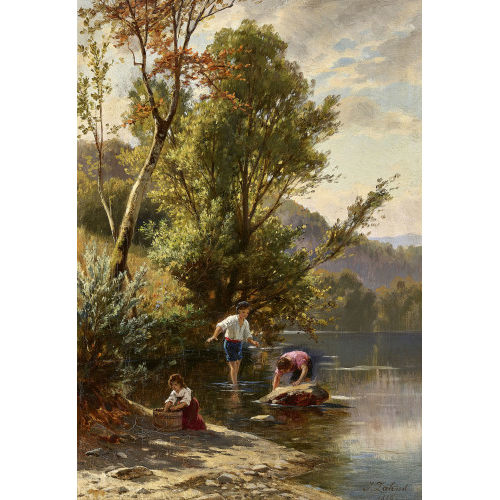 JOHANN ZAHND : Kindertrio am sommerlichem Fluss (DOBIASCHOFSKY AUKTIONEN AG)