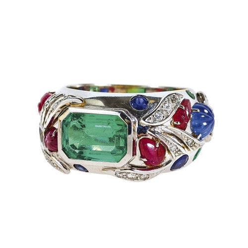 SMARAGD-SAPHIR-RUBIN-DIAMANT-RING : (DOBIASCHOFSKY AUKTIONEN AG)