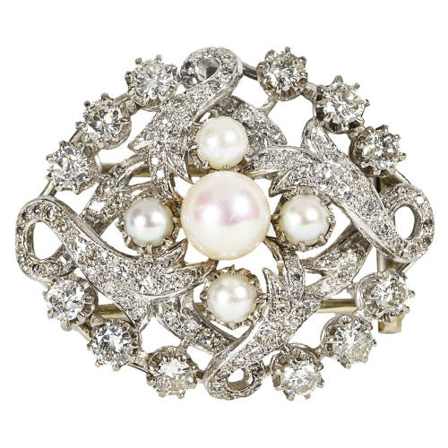 PERLEN-DIAMANT-BROSCHE : Bucherer, Luzern, um 1940 (DOBIASCHOFSKY AUKTIONEN AG)