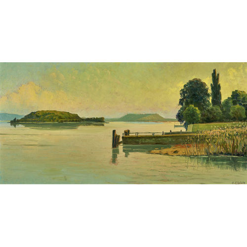 OTTO CL�NIN : Abendstimmung am Bielersee mit St. Petersinsel (DOBIASCHOFSKY AUKTIONEN AG)