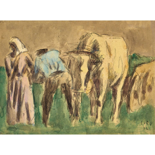 CARL ROESCH : Bauernpaar mit Kuh und Wagen (DOBIASCHOFSKY AUKTIONEN AG)