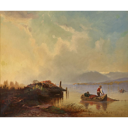 JULES GACHET : Seeufer mit Fischern (DOBIASCHOFSKY AUKTIONEN AG)