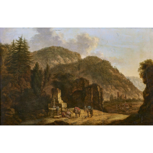 18. JH. DEUTSCHLAND : Landschaft mit rastenden S�umern am Brunnen (DOBIASCHOFSKY AUKTIONEN AG)
