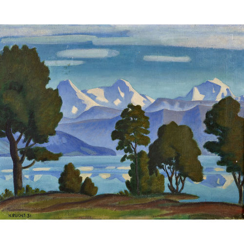 H. BUCHS : Thunersee mit Eiger, M�nch und Jungfrau (DOBIASCHOFSKY AUKTIONEN AG)