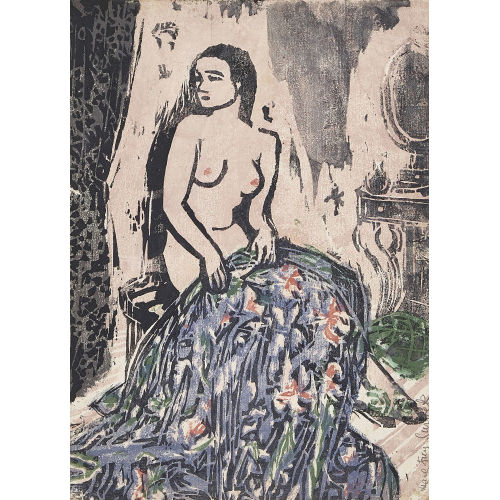 MARGUERITE FREY-SURBEK : Sitzende unbekleidete Frau mit Stoffdraperie (DOBIASCHOFSKY AUKTIONEN AG)