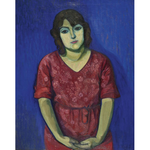 20. JH. FRANKREICH : Frau im roten Kleid vor blauem Grund (DOBIASCHOFSKY AUKTIONEN AG)