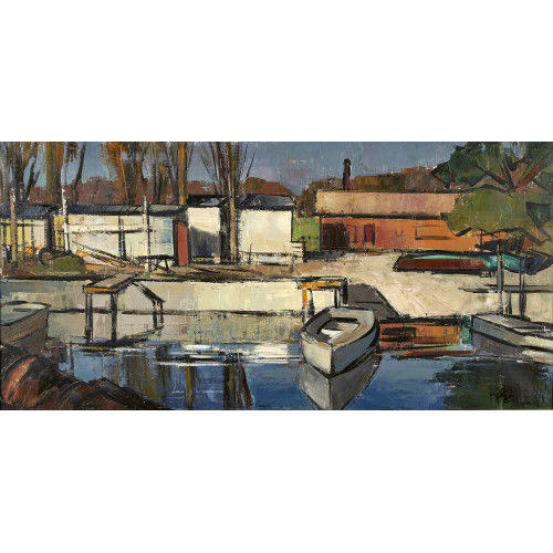WALTER MAFLI : Kleiner Hafen mit Ruderbooten (DOBIASCHOFSKY AUKTIONEN AG)